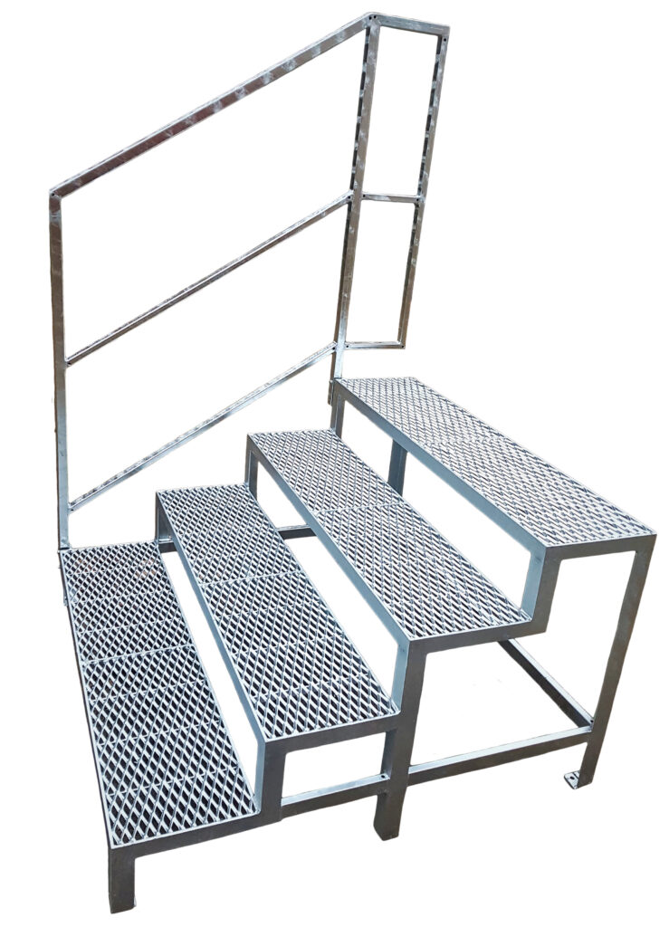 Stahltreppe 4 Stufen mit Geländer, Metalltreppe verzinkt, Außentreppe Standtreppe 4 Stufen