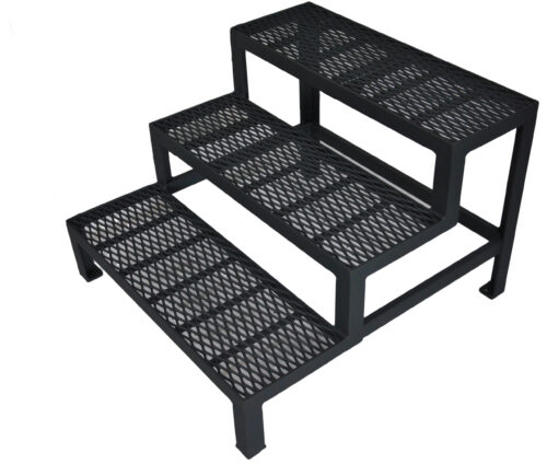 Stahltreppe 3 Stufen pulverbeschichtet Außentreppe Anthrazit Metalltreppe verzinkt Rutschfest Perfekt für den Außenbereich