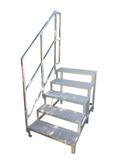 Stahltreppe 5 Stufen mit Geländer Außentreppe Metalltreppe verzinkt Rutschfest Perfekt für den Außenbereich