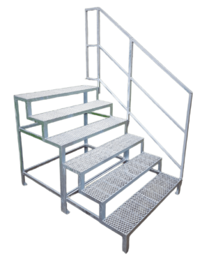 Stahltreppe 6 Stufen mit Geländer Außentreppe Metalltreppe verzinkt Rutschfest Außenbereich