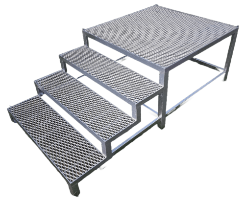 Stahltreppe 3 Stufen mit Podest Außentreppe mit Podest verzinkt Rutschfest Perfekt für den Außenbereich