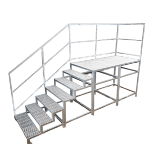 6 Stufen mit Podest, Stahltreppe mit Geländer, Außentreppe mit Podest verzinkt, Perfekt für den Außenbereich