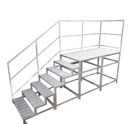 6 Stufen mit Podest, Stahltreppe mit Geländer, Außentreppe mit Podest verzinkt, Perfekt für den Außenbereich