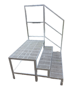 Stahltreppe Podesttreppe verzinkt 2 Stufen mit Podest Stahltreppe mit Geländer, Außentreppe mit Podest verzinkt Perfekt für den Außenbereich