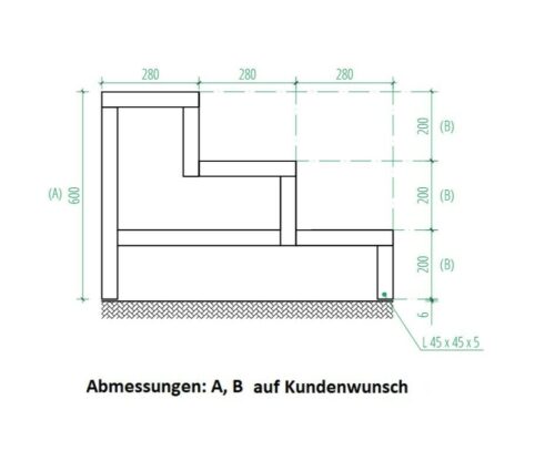 Treppen_Maße Stahltreppe 3 Stufen Freistehend