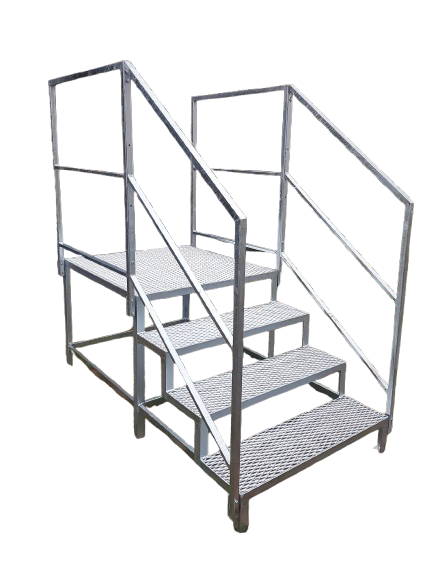 Stahltreppe 3 Stufen mit Podest und beidseitig Geländer, Außentreppe mit Podest verzinkt