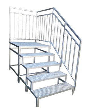 4 Stufen mit Podest, Stahltreppe mit Geländer, Außentreppe mit Podest verzinkt, Perfekt für den Außenbereich