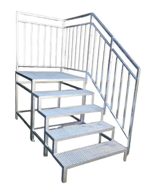 4 Stufen mit Podest, Stahltreppe mit Geländer, Außentreppe mit Podest verzinkt, Perfekt für den Außenbereich