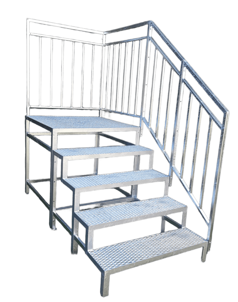 4 Stufen mit Podest, Stahltreppe mit Geländer, Außentreppe mit Podest verzinkt, Perfekt für den Außenbereich