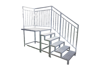 5 Stufen mit Podest, Stahltreppe mit Geländer, Außentreppe mit Podest verzinkt, Perfekt für den Außenbereich