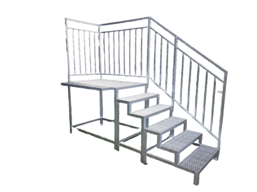 Podesttreppe 5 Stufen verzinkt 5 Stufen mit Podest, Stahltreppe mit Geländer, Außentreppe mit Podest verzinkt, Perfekt für den Außenbereich