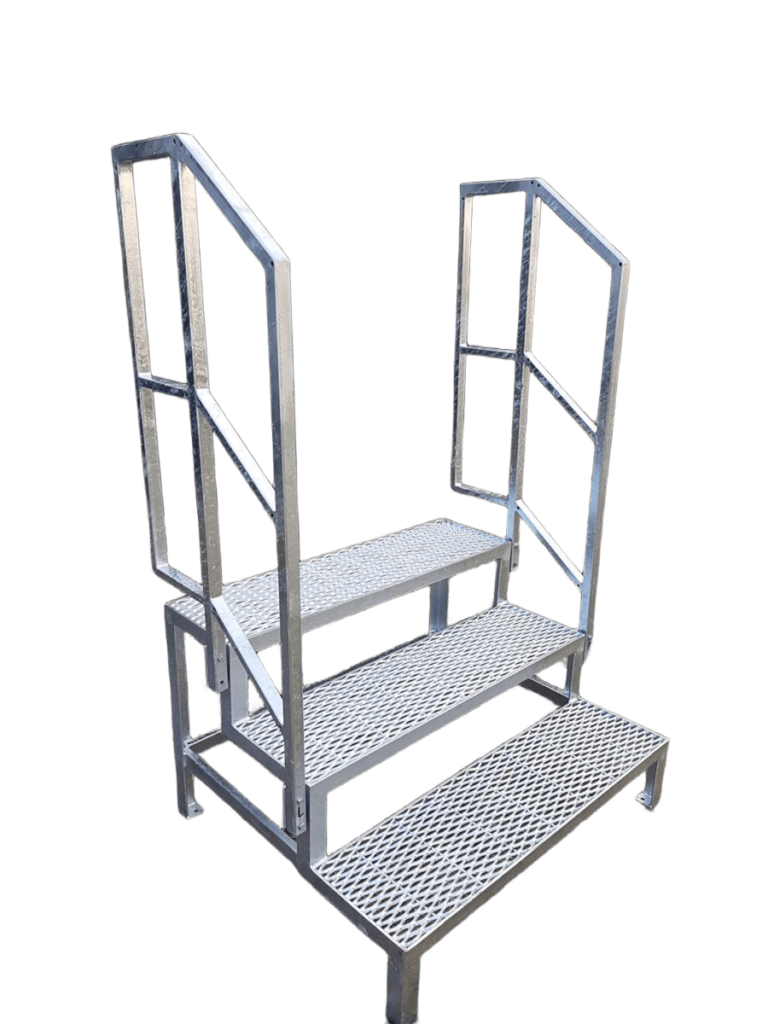 Stahltreppe 3 Stufen mit beidseitigem Geländer verzinkt